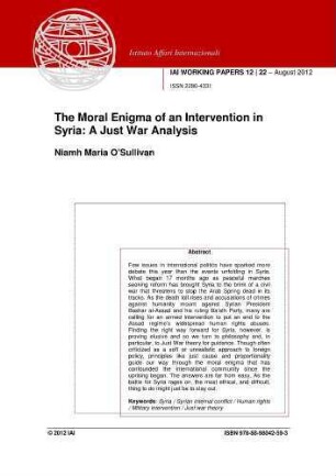 The moral enigma of an intervention in Syria : a just war analysis