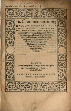 Commentaria in Isagogen Porphyrii et in ... Aristotelis dialecticam