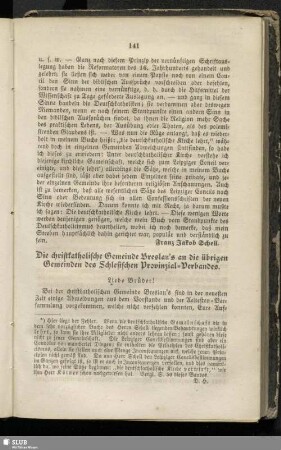 Die christkatholische Gemeine Breslau´s an die übrigen Gemeinden des Schlesischen Provinzial-Verbandes