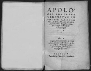 Apologia Adversvs Venenatvm Antidotvm Valeriandi Pollani Sacramentarii
