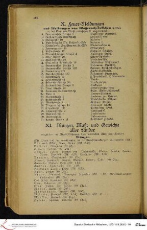 XI. Münzen, Maße und Gewichte aller Länder verglichen mit Mark-Währung, dem metrischen Maß und Gewicht.
