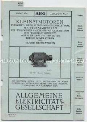 Kleinstmotoren, Universalmotoren, kleine Generatoren und Motor-Generatoren (Liste Kf 2/V, Nr.3)