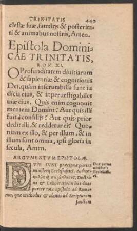 Epistola Dominicae Trinitatis ...