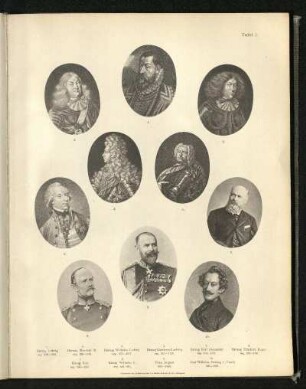 Porträts von Herzog Ludwig, Herzog Eberhard III., Herzog Wilhelm Ludwig, Herzog Eberhard Ludwig, Herzog Karl Alexander, Herzog Friedrich Eugen, König Karl, König Wilhelm II., Prinz August, Graf Wilhelm Herzog v. Urach