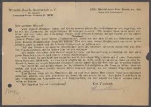 Briefwechsel zwischen der Wilhelm-Busch-Gesellschaft, Hannover und dem Arbeitsausschuss der Georg Kolbe-Stiftung, Berlin