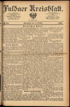 Erste Ausgabe vom Samstag, den 13. Oktober 1900.