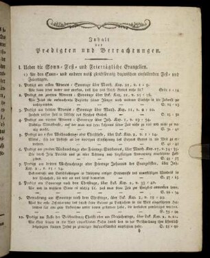 Inhalt der Predigten und Betrachtungen.