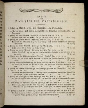 Inhalt der Predigten und Betrachtungen.