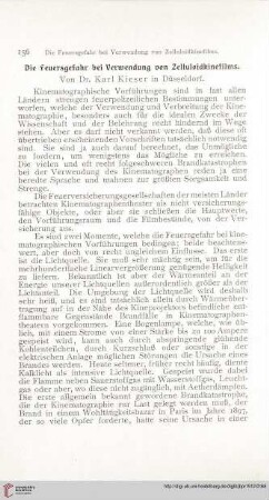 Die Feuersgefahr bei Verwendung von Zelluloidkinefilms
