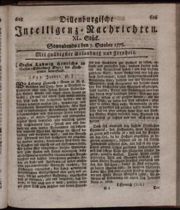 XL. Stück. Sonnabends: den 3. October 1778.
