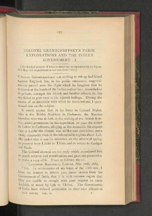 Colonel Grambcheffsky's Pamir Exploration and the Indian Government. I.