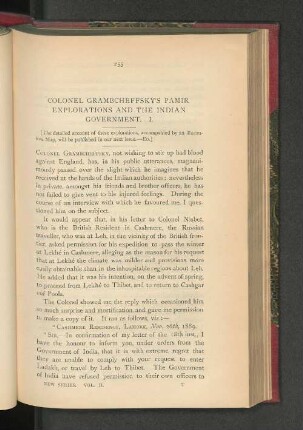 Colonel Grambcheffsky's Pamir Exploration and the Indian Government. I.