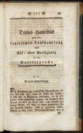 Drittes Hauptstück von der feyerlichen Taufhandlung und Auf- oder Vorsegnung in der Muttersprache.