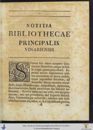 Notitia Bibliothecae Principalis Vinariensis.