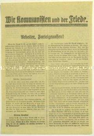 Flugblatt der KPD zur Unterzeichnung des Versailler Vertrages