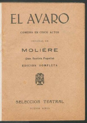 El avaro : comedia en cinco actos