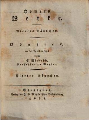 Homer's Werke, 4. Odyssee ; Bdch. 4