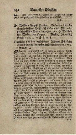 D. Christian August Crusius' Bedenken über die Schröpferischen Geisterbeschwörungen.