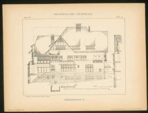 Villa Dotti, Berlin-Grunewald: Schnitte und Ansicht (aus: Die Villenkolonie Grunewald, hrsg. von Egon Hessling, Berlin 1903)