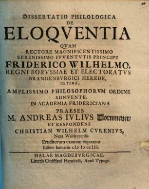 Diss. philol. de eloquentia