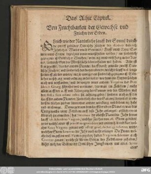 Das Achte Capitel. Von Fruchtbarkeit der Gewechse und Früchte der Erden.