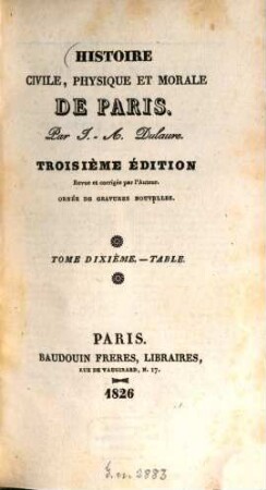 Histoire civile, physique et morale de Paris, 10. Table