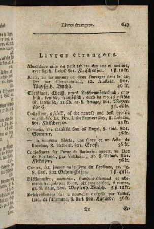 646-649, Livres étrangers.