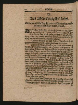 IX. Das andere Leipzigsche Urthel.