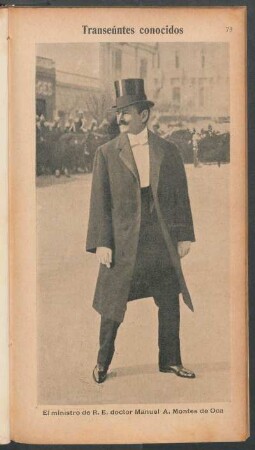 Transeúntes conocidos - El ministro de R. E. doctor Manuel A. Montes de Oca - [Dibujo]