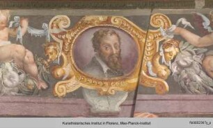 Innendekoration : Medaillons mit Porträts von Perin del Vaga, Giulio Romano, Rosso Fiorentino und Francesco Salviati