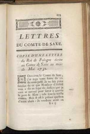 Lettres Du Comte De Saxe