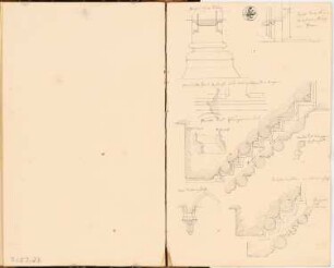 Reiseskizzenbuch 1828: Pfarrkirche, Gelnhausen: Details aus der Pfarrkirche Gelnhausen