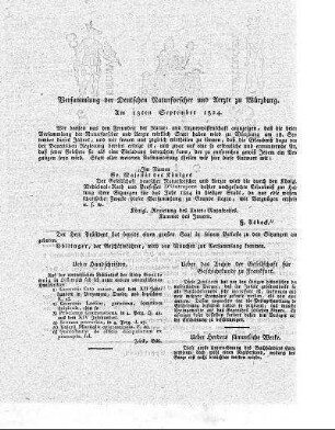 Versammlung der Deutschen Naturforscher und Aerzte zu Würzburg : Am 18ten September 1824