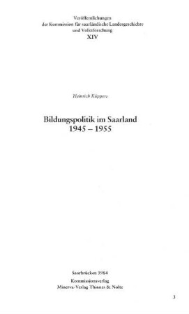 Bildungspolitik im Saarland : 1945 - 1955