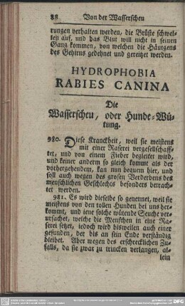 Hydrophobia Rabies Canina : Die Wasserscheu, oder Hunde-Wütung