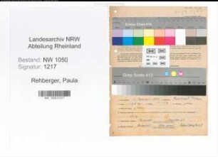Entnazifizierung Paula Rehberger , geb. 06.01.1898 (Lehrerin)