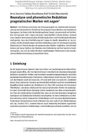Reanalyse und phonetische Reduktion pragmatischer Marker mit sagen