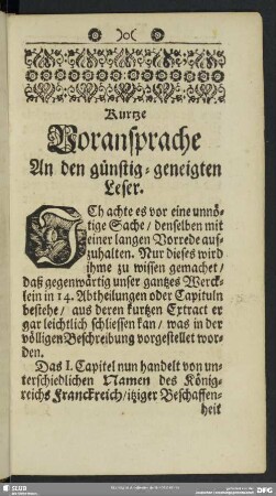 Kurze Voransprache An den günstig-geneigten Leser