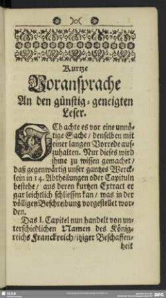 Kurze Voransprache An den günstig-geneigten Leser