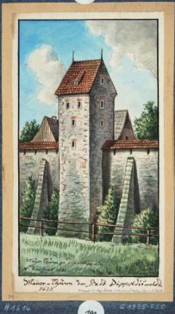 Ansicht eines mittelalterlichen Turmes der Stadtmauer von Dippoldiswalde