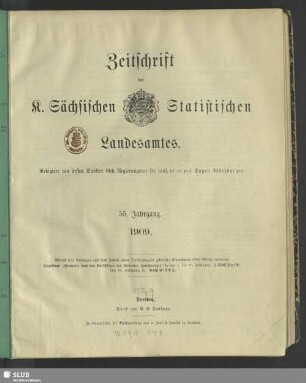 55.1909: Zeitschrift des Sächsischen Statistischen Landesamtes