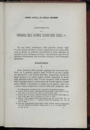 Contributo Alla Morfologia Delle Glandule Salivari Degli Uccelli