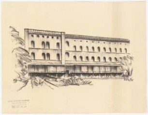 Evangelisches Diakonissenkrankenhaus Bethanien, Berlin-Kreuzberg Umbau. Hauptgebäude: Skizze neben Fassade