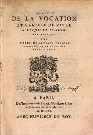 Traitté de la vocation