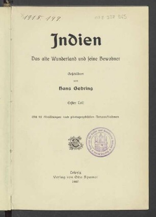 Teil 1: Indien : das alte Wunderland und seine Bewohner