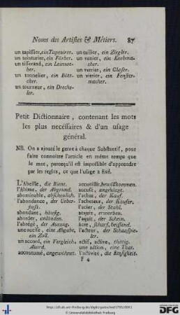 Petit Dictionnaire, contenant les mots les plus nécessaires et d'un usage général.