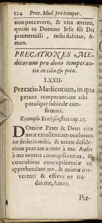 Precationes Medicorum pro dono temperantiæ in cibo & potu.