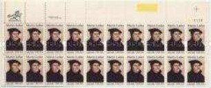 Block mit 20 Briefmarken aus den USA zum 500. Geburtstag von Martin Luther 1983