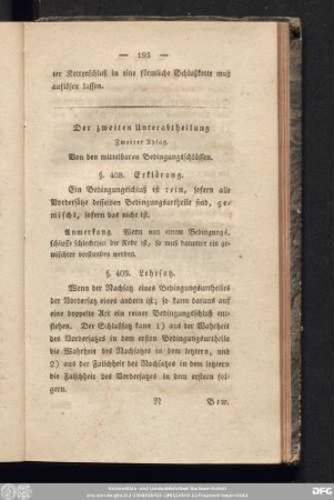 Der zweiten Unterabtheilung Zweiter Absatz. Von den mittelbaren Bedingungsschlüssen.