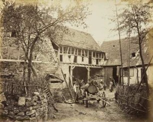 Ländliche Studien und Schiffe auf dem Neckar: Bauernhaus mit Staffage